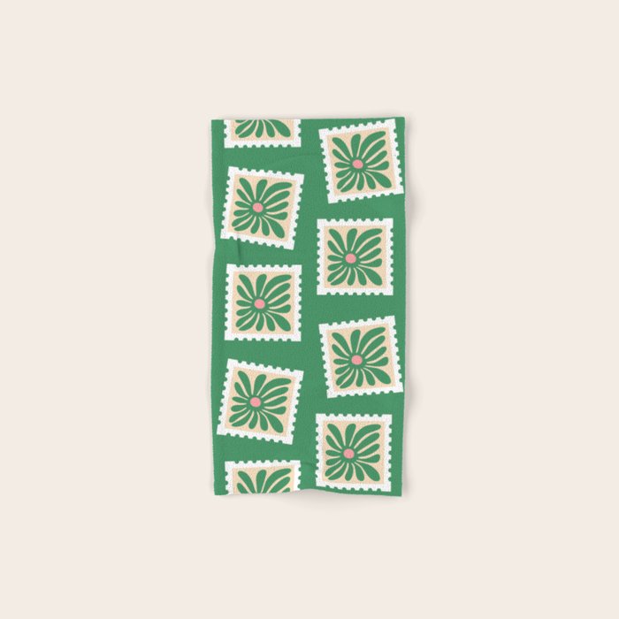 Vintage flower postage stamp pattern Bath Towel Gallery Image 1