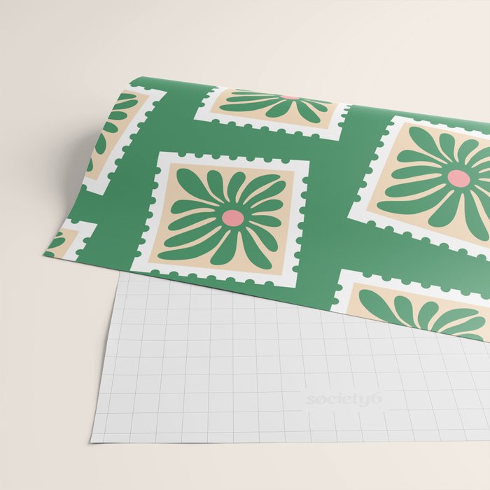 Vintage flower postage stamp pattern Wrapping Paper Gallery Image 2