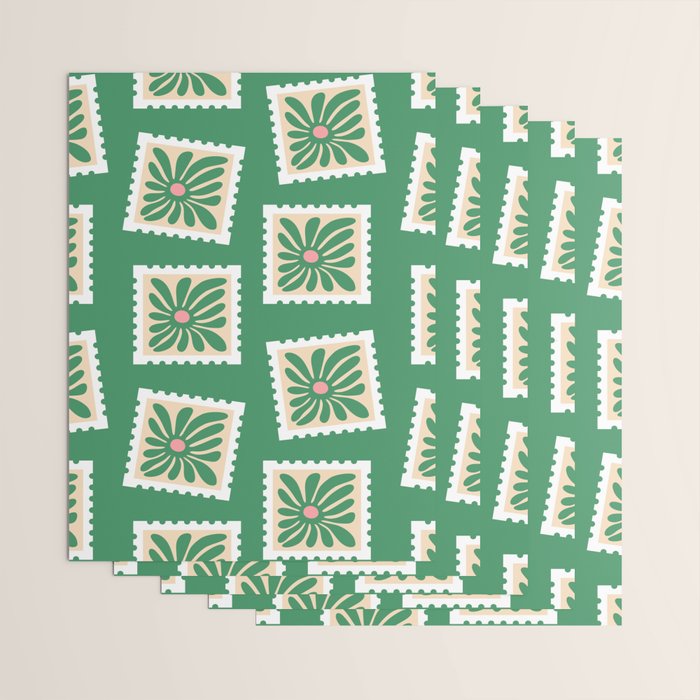 Vintage flower postage stamp pattern Wrapping Paper Gallery Image 3