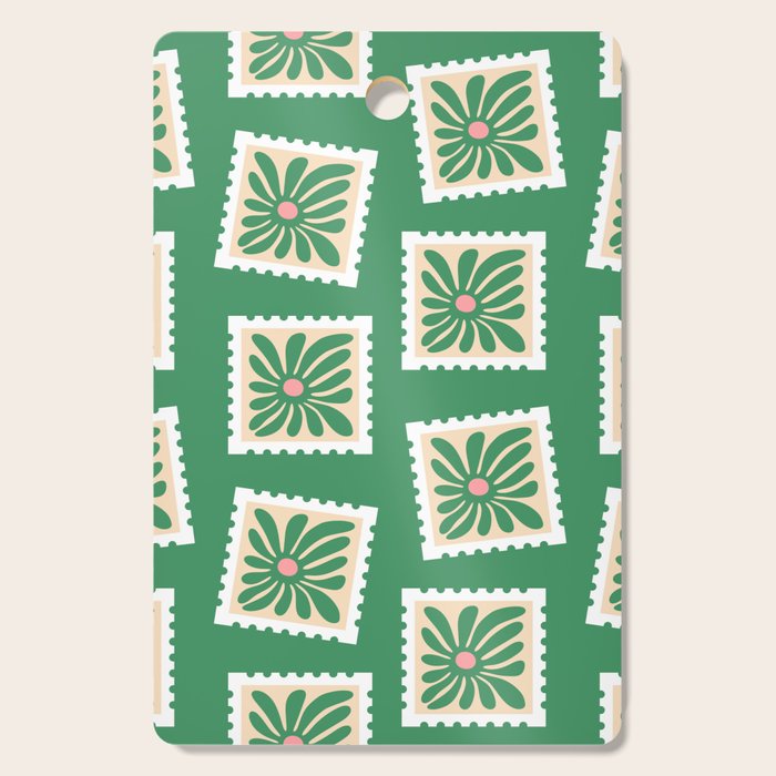 Vintage flower postage stamp pattern Cutting Board Gallery Image 1
