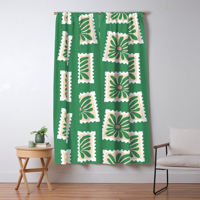 Vintage flower postage stamp pattern Window Curtain Gallery Image 5