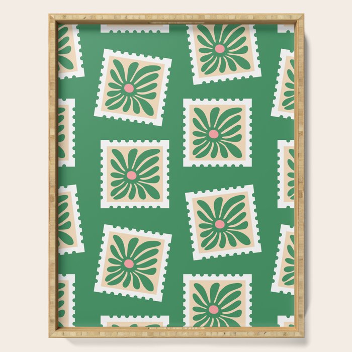 Vintage flower postage stamp pattern Serving Tray Gallery Image 1