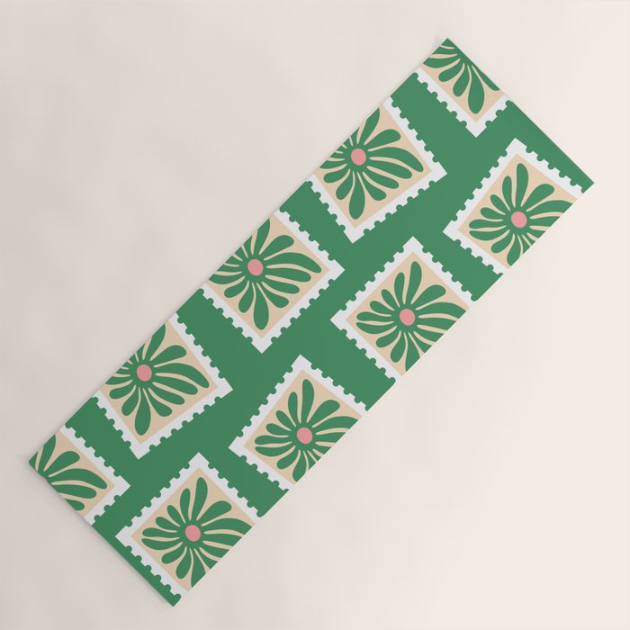 Vintage flower postage stamp pattern Yoga Mat Gallery Image 1