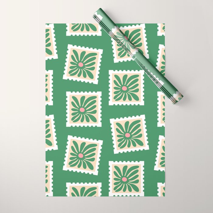 Vintage flower postage stamp pattern Wrapping Paper Gallery Image 1