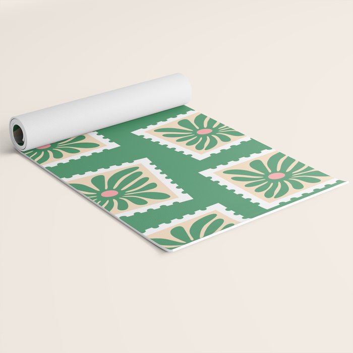 Vintage flower postage stamp pattern Yoga Mat Gallery Image 2