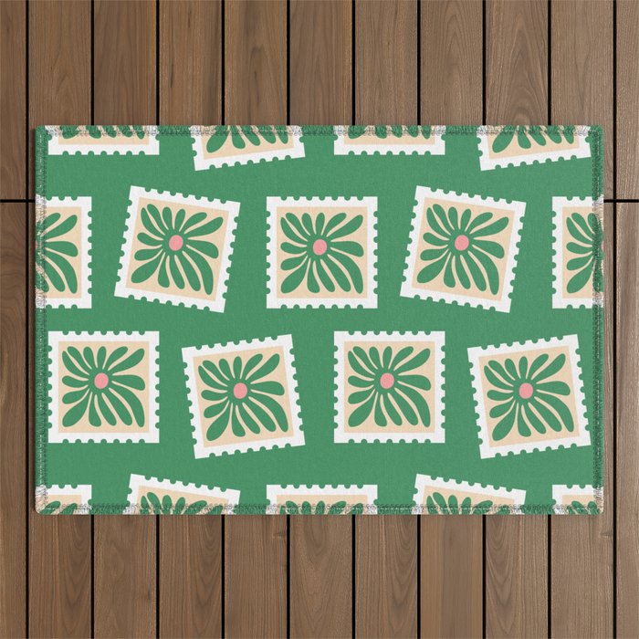 Vintage flower postage stamp pattern Outdoor Rug Gallery Image 1