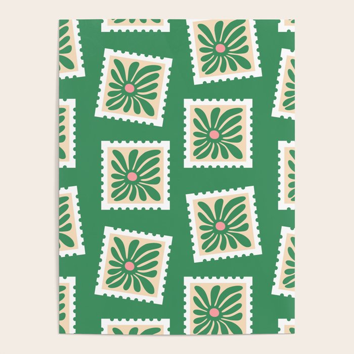 Vintage flower postage stamp pattern Poster Gallery Image 4
