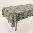Climbing Leaves Floral Stripe Sage Green and Pink Tablecloth Gallery Image 1