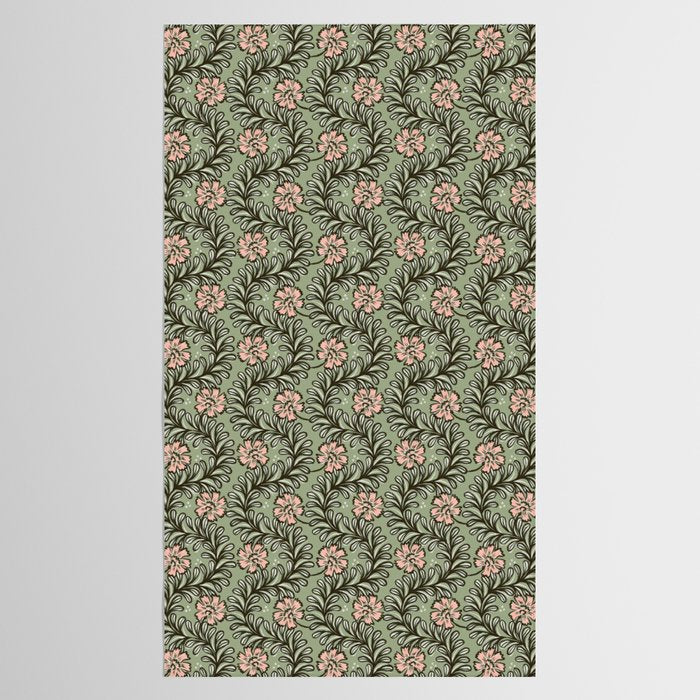 Climbing Leaves Floral Stripe Sage Green and Pink Tablecloth Gallery Image 2