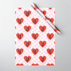 Retro checkered love heart cartoon pattern Wrapping Paper Gallery Image 1