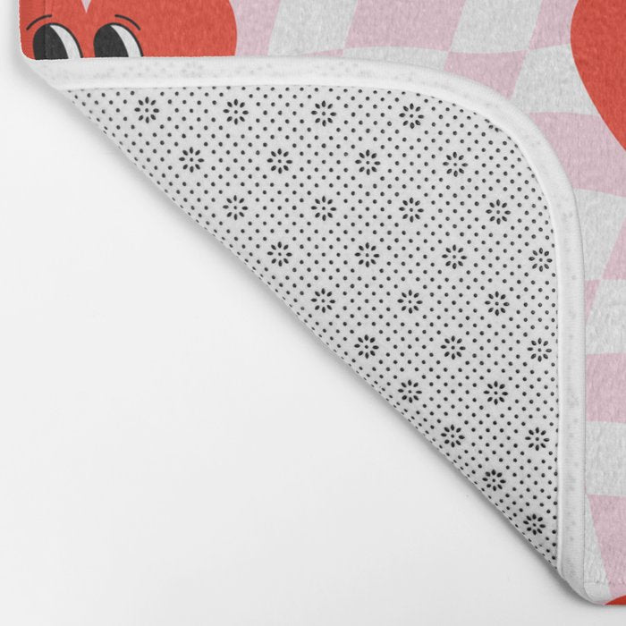 Retro checkered love heart cartoon pattern Bath Mat Gallery Image 2