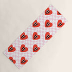 Retro checkered love heart cartoon pattern Yoga Mat Gallery Image 1
