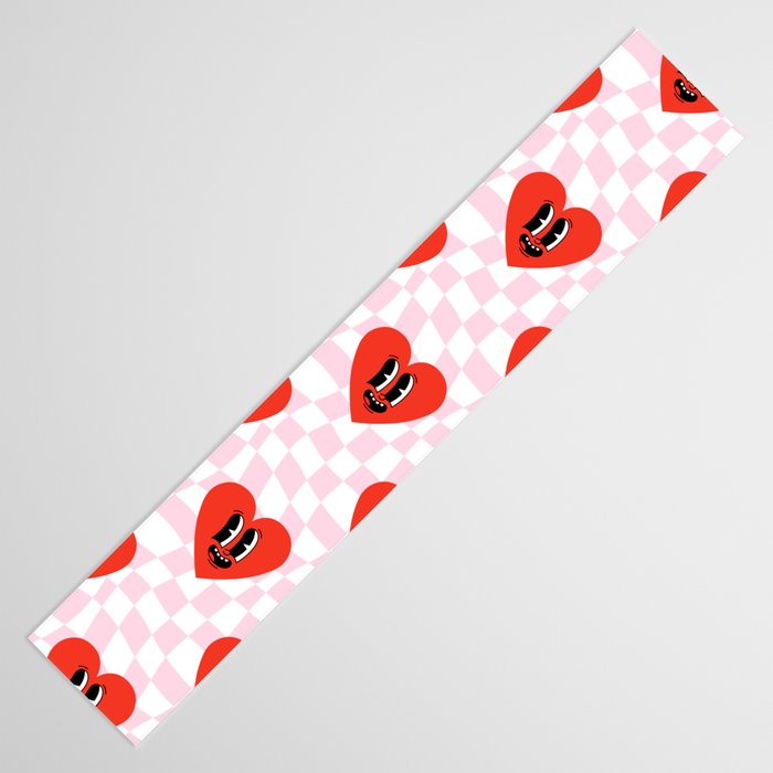 Retro checkered love heart cartoon pattern Table Runner Gallery Image 3