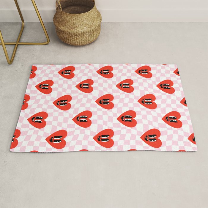 Retro checkered love heart cartoon pattern Rug Gallery Image 1