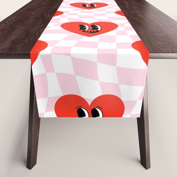 Retro checkered love heart cartoon pattern Table Runner Gallery Image 1