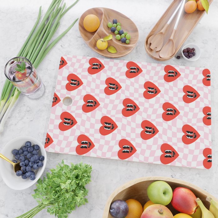 Retro checkered love heart cartoon pattern Cutting Board Gallery Image 2