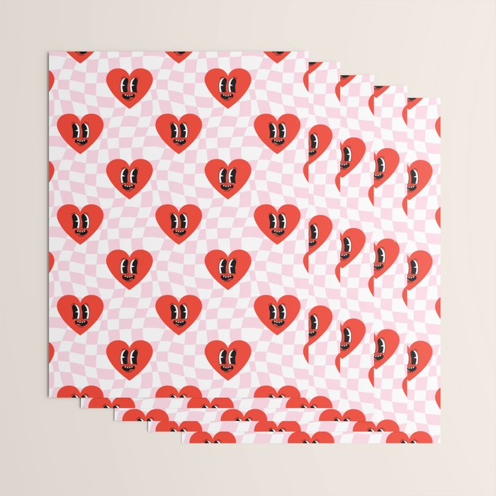 Retro checkered love heart cartoon pattern Wrapping Paper Gallery Image 3