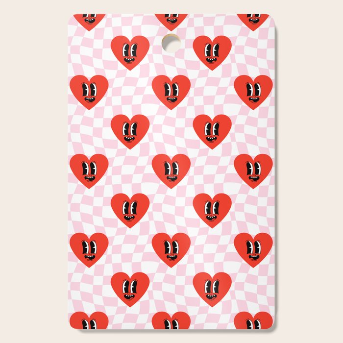 Retro checkered love heart cartoon pattern Cutting Board Gallery Image 1