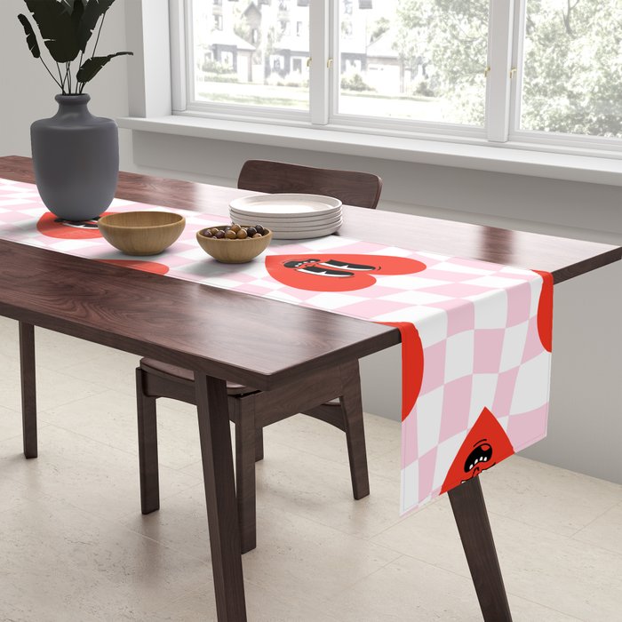 Retro checkered love heart cartoon pattern Table Runner Gallery Image 2