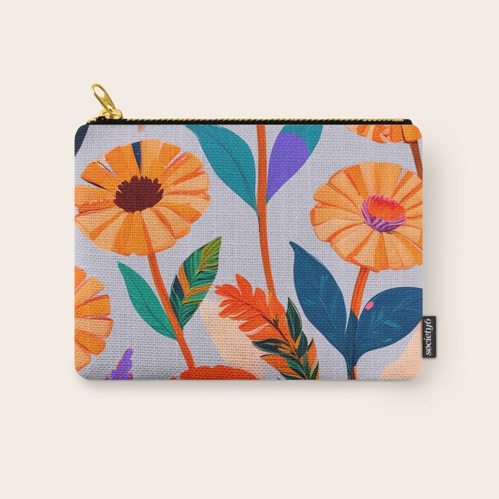 Marigold Celebration, Floral Nature, Botanical Flowers, Blossom Garden Bloom Summer India, Festival Celebrate Plants Leaves, Bohemian Illustration Painting Carry All Pouch Gallery Image 1