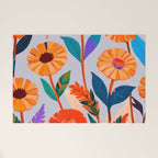 Marigold Celebration, Floral Nature, Botanical Flowers, Blossom Garden Bloom Summer India, Festival Celebrate Plants Leaves, Bohemian Illustration Painting Welcome Mat Gallery Image 1