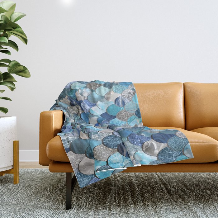 Mermaid Ocean Blue Pattern Throw Blanket Gallery Image 1
