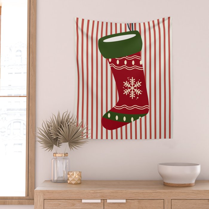 Christmas Stocking Red Wall Tapestry Gallery Image 2
