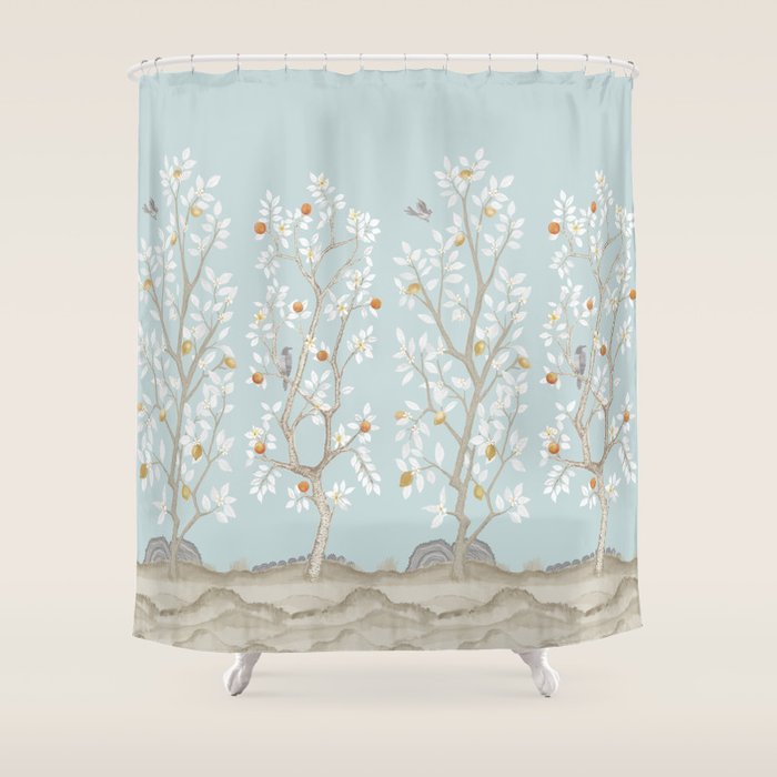 Citrus Grove Mural in Mist Shower Curtain Gallery Image 1