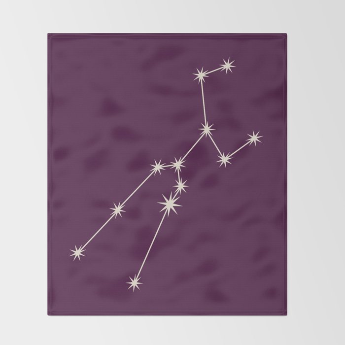 Taurus Zodiac Star Constellation Line Art Plum Purple Throw Blanket Gallery Image 2