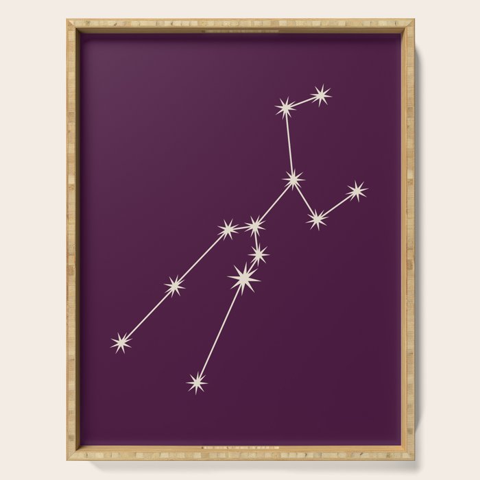 Taurus Zodiac Star Constellation Line Art Plum Purple Serving Tray Gallery Image 1