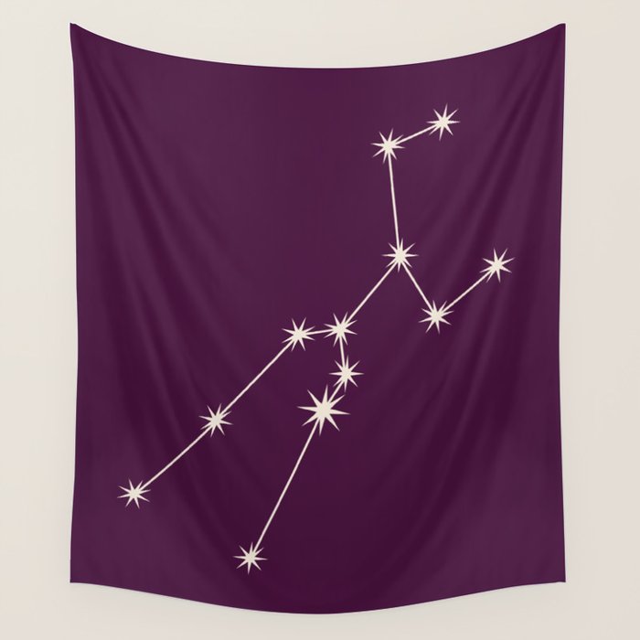 Taurus Zodiac Star Constellation Line Art Plum Purple Wall Tapestry Gallery Image 4