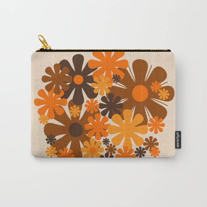 Bloom Retro 70s Brown and Orange Flowers in Vase Carry All Pouch Gallery Image 1