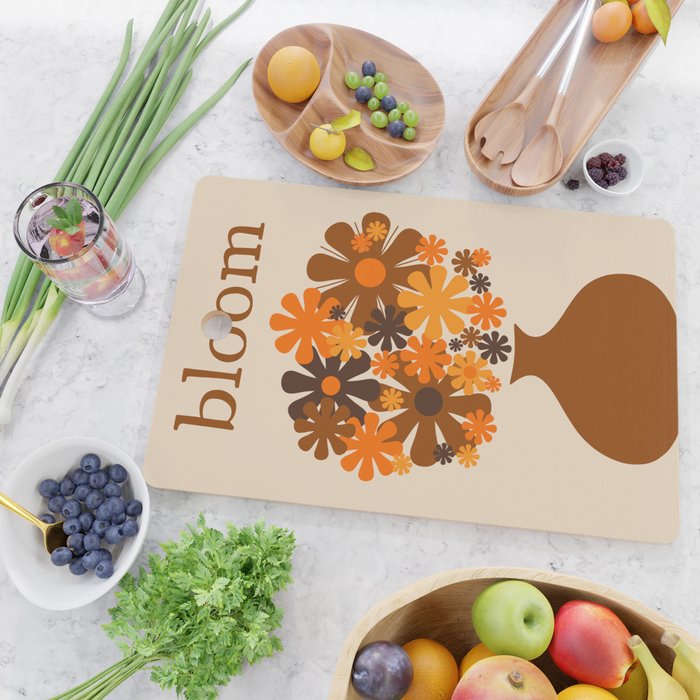 Bloom Retro 70s Brown and Orange Flowers in Vase Cutting Board Gallery Image 2
