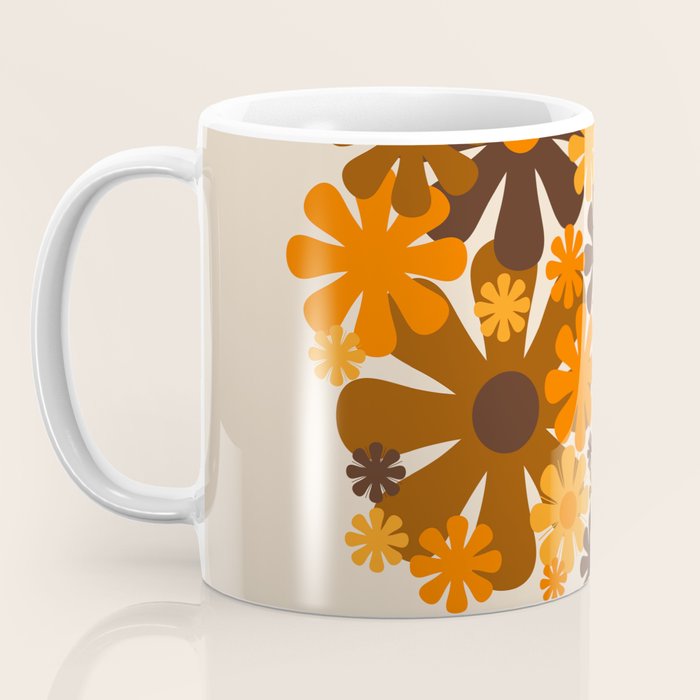 Bloom Retro 70s Brown and Orange Flowers in Vase Coffee Mug Gallery Image 3
