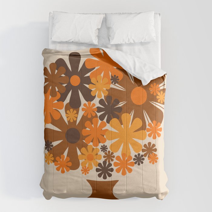 Bloom Retro 70s Brown and Orange Flowers in Vase Comforter Gallery Image 1