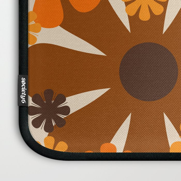 Bloom Retro 70s Brown and Orange Flowers in Vase Laptop Sleeve Gallery Image 3