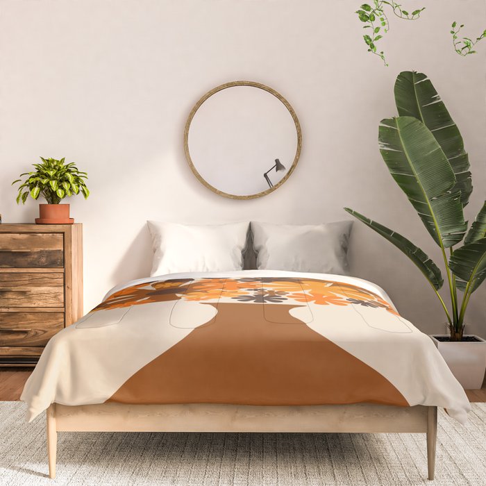 Bloom Retro 70s Brown and Orange Flowers in Vase Comforter Gallery Image 3