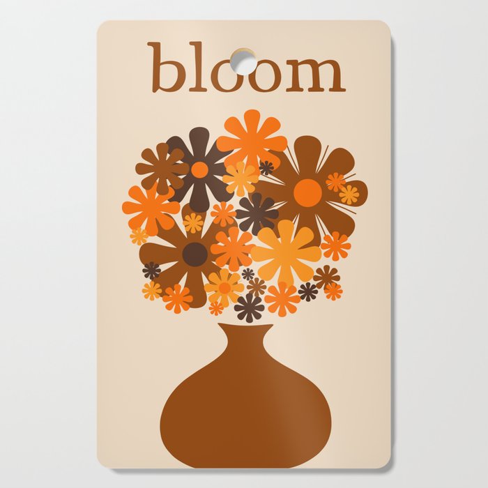 Bloom Retro 70s Brown and Orange Flowers in Vase Cutting Board Gallery Image 1