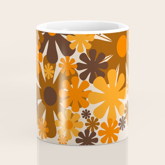 Bloom Retro 70s Brown and Orange Flowers in Vase Coffee Mug Gallery Image 4