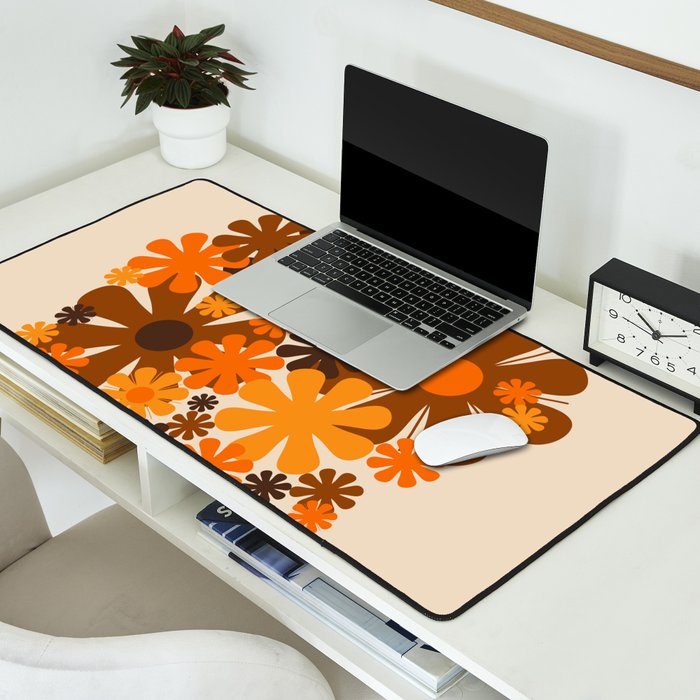 Bloom Retro 70s Brown and Orange Flowers in Vase Desk Mat Gallery Image 2