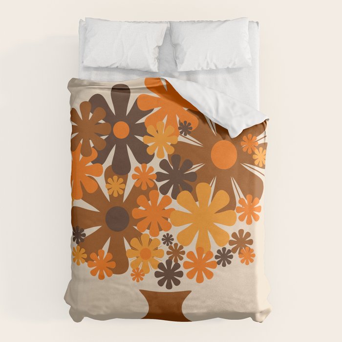 Bloom Retro 70s Brown and Orange Flowers in Vase Duvet Cover Gallery Image 6