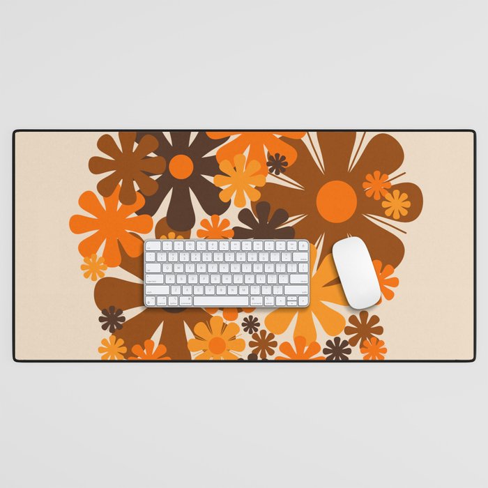 Bloom Retro 70s Brown and Orange Flowers in Vase Desk Mat Gallery Image 1