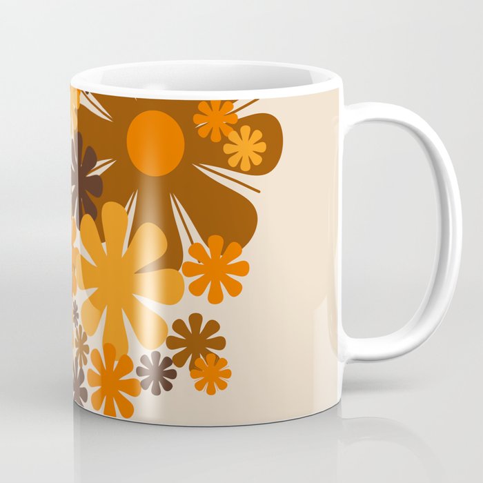 Bloom Retro 70s Brown and Orange Flowers in Vase Coffee Mug Gallery Image 1