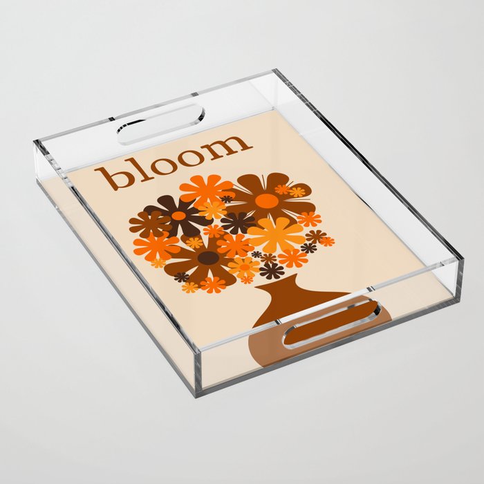 Bloom Retro 70s Brown and Orange Flowers in Vase Acrylic Tray Gallery Image 1
