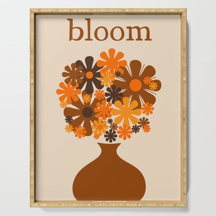 Bloom Retro 70s Brown and Orange Flowers in Vase Serving Tray Gallery Image 1