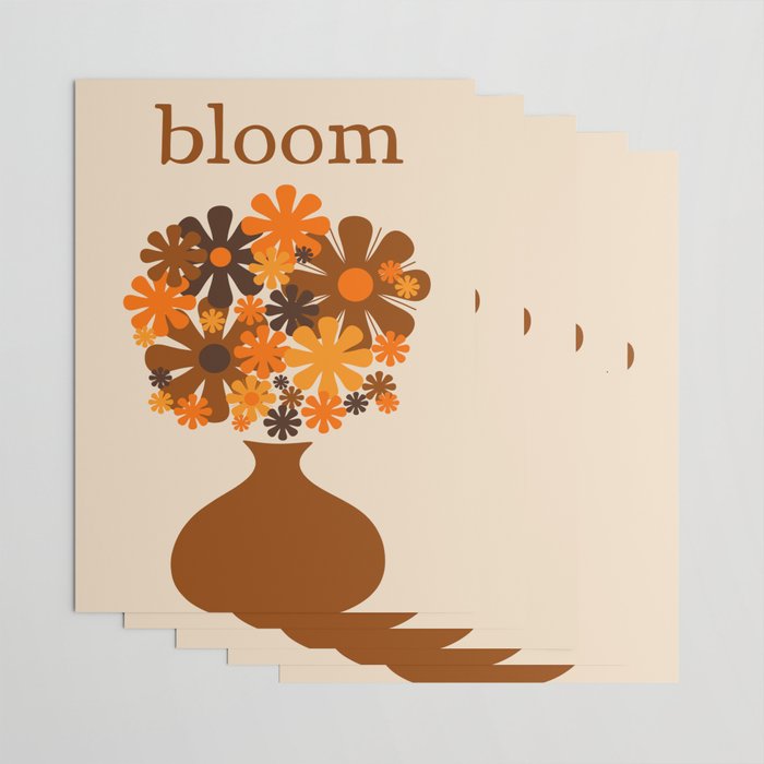 Bloom Retro 70s Brown and Orange Flowers in Vase Wrapping Paper Gallery Image 3