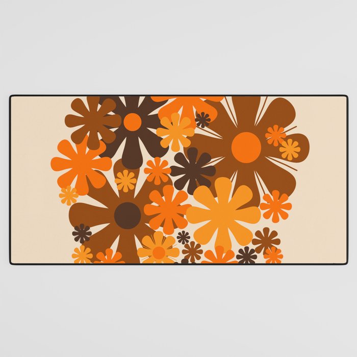 Bloom Retro 70s Brown and Orange Flowers in Vase Desk Mat Gallery Image 3
