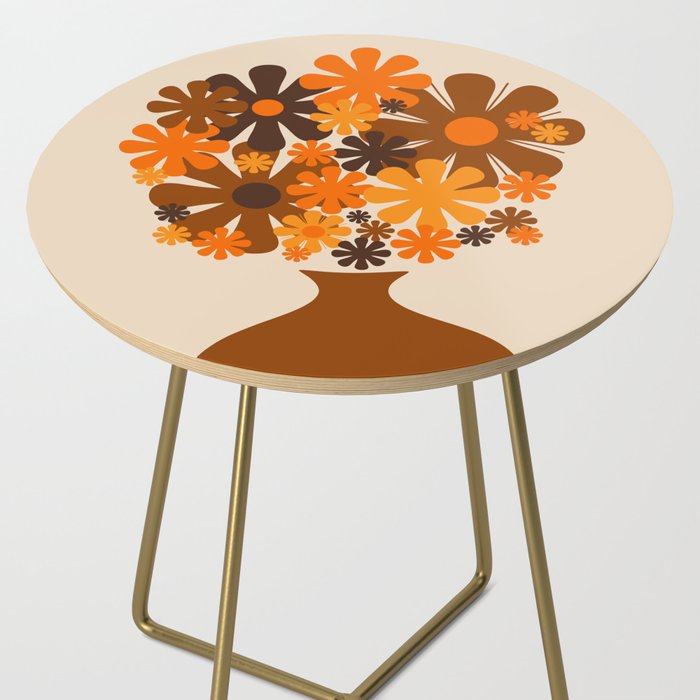 Bloom Retro 70s Brown and Orange Flowers in Vase Side Table Gallery Image 2