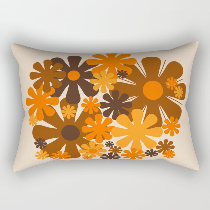 Bloom Retro 70s Brown and Orange Flowers in Vase Rectangular Pillow Gallery Image 2