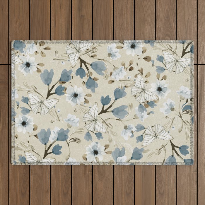 Flowers and Butterflies Outdoor Rug Gallery Image 1